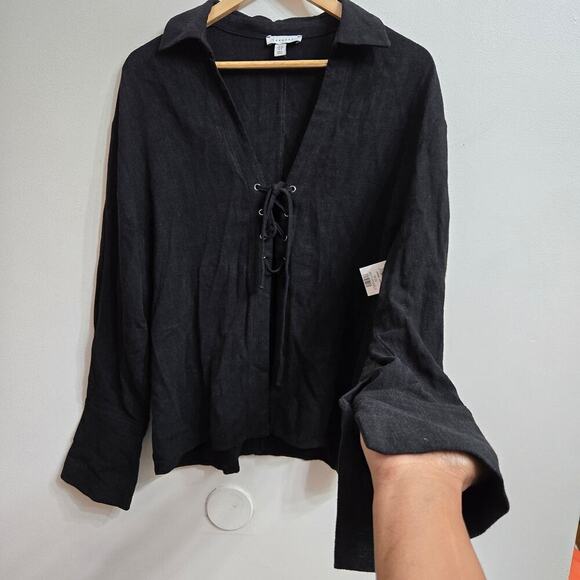 NWT Topshop Womens Black Lace-Up Blouse 8 Fairy Grunge Whimsigoth Dark Romantic - Picture 2 of 10